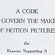 The cover page to a paper copy of the Motion Picture Production Code, circa 1930-1955.